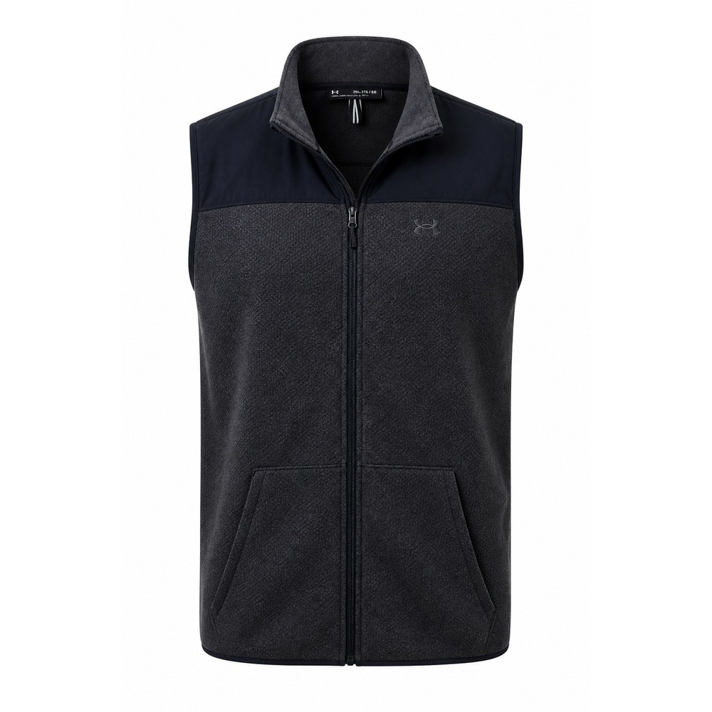 Under Armour Mens 3XLT Full Zip Fleece Vest Charcoal Gray Loose Fit Tall Pockets
